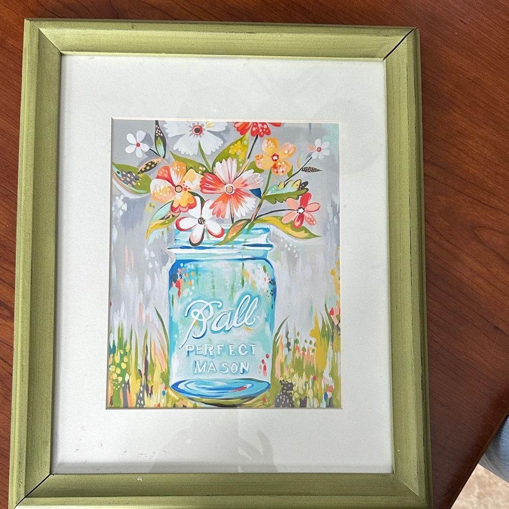 Katie Daisy Framed Floral Mason Jar Wall Art - Green Frame
